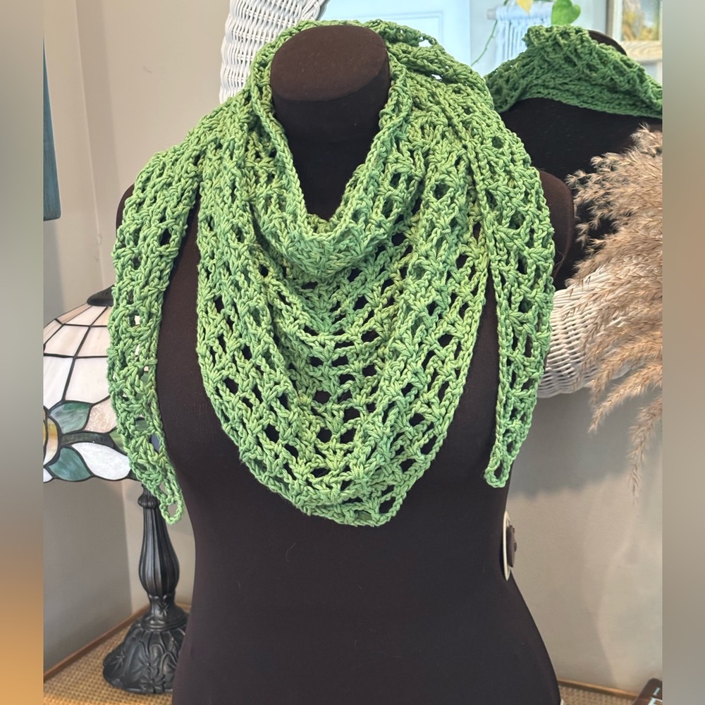 Handmade Crocheted Cotton Acrylic silky yarn shawl scarf!  Free gift w/purchase